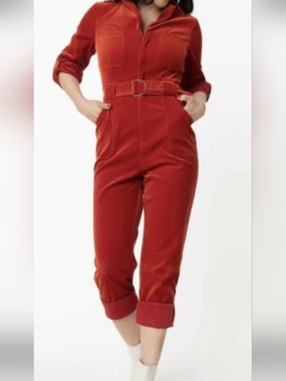 Unique Vintage Trixie Corduroy Jumpsuit Rust Orange Utility Boiler Suit